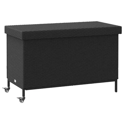 Afbeelding van vidaXL Tuinbox met wielen 110x55x73 cm poly rattan zwart
