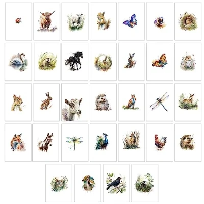 Afbeelding van Set van 32 blanco wenskaarten in aquarel met Brits thema