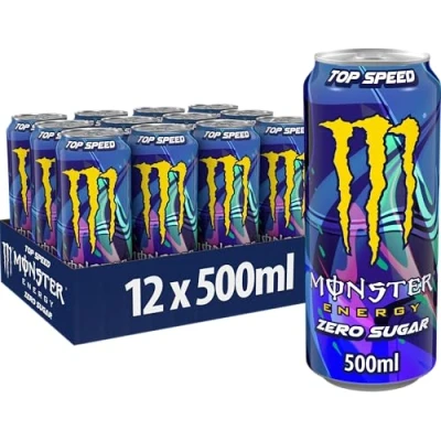 Afbeelding van Monster Energy Lewis Hamilton Zero Cafeïnehoudende energiedrank met verfrissende perziksmaak, suikervrij en calorievrij, in praktische wegwerpblikjes (12 x 500 ml)