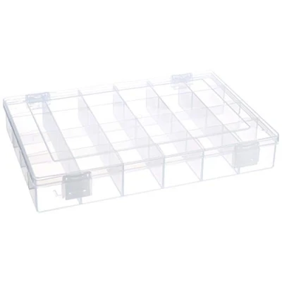 Afbeelding van hünersdorff PP Classic opbergdoos met 24 vakken, stabiele sorteerbox voor schroeven en andere kleine onderdelen, vaste scheiding, 22,5 x 33,5 5,5 cm, transparant