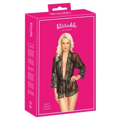 Afbeelding van Sensuele Transparante Kimono Met Luxe Kant Zwart