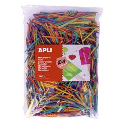 Afbeelding van APLI Kids 18157 Mini houten stokjes, verschillende kleuren, MAXI, formaat 1500 u, natuurlijk hout