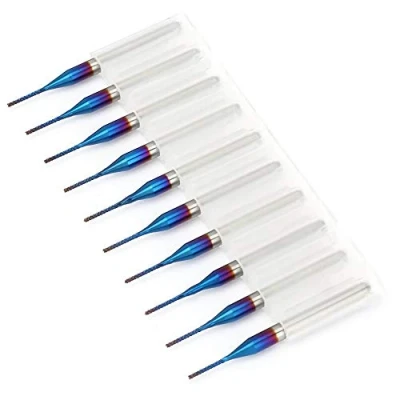 Afbeelding van 10 stuks wolfraam eindfrees blauw gecoate spiraalfrees freesboor gereedschap CNC roterende frees set (0,8 mm)