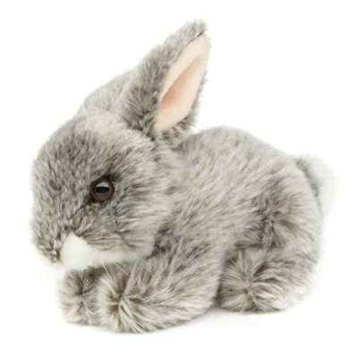 Afbeelding van Uni Toys Liggend konijn (grijs) 18 cm (lengte) pluche knuffeldier