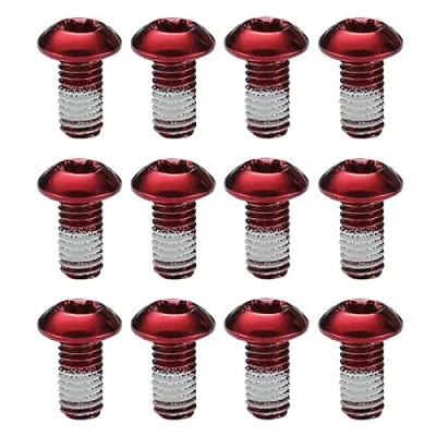 Afbeelding van OneGas 12 stuks roestvrijstalen fietsschroeven M5 x 10 mm fiets schijfrem rotorbouten Torx T25 moeren (rood)
