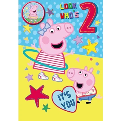 Afbeelding van Peppa Pig Officiële verjaardagskaart voor 2 jaar Looks Who&#039;s kleurrijke verjaardagskaart, 135 x 195 mm