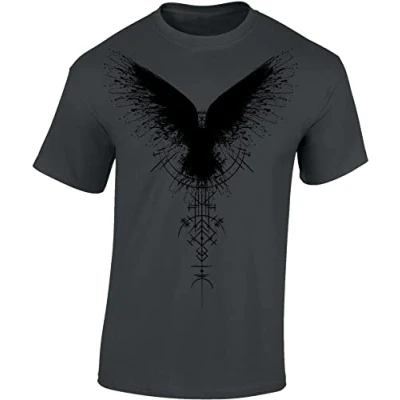 Afbeelding van T shirt: Mjölnir Viking overhemd heren dames Vikingen Noorwegen Thor Wotan Odin Northern Men Norseman Metal LARP Bike r Thorshammer Götter cadeau idee, Grijs Schaduwrijke