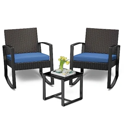 Afbeelding van Bealife Rotan Balkonmeubelset voor 2 personen, klein balkon, outdoor, 3 delig, veranda, binnenplaats, terras, zwembadrand (blauw)
