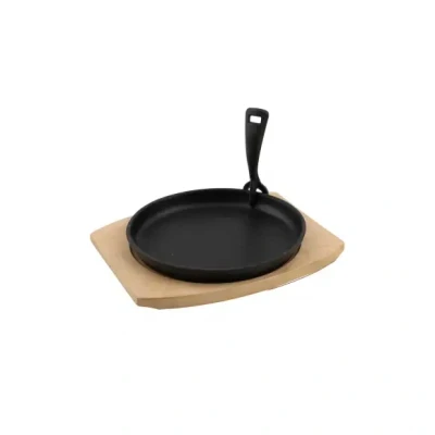 Afbeelding van Gietijzeren grillpan met onderlegger uit bamboe Barbecook