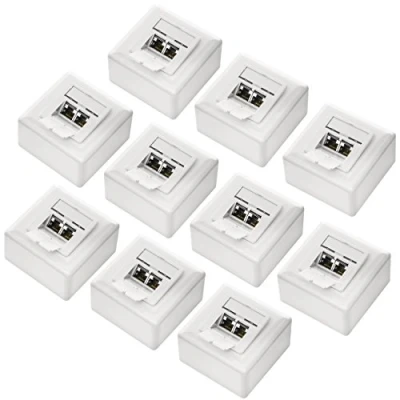 Afbeelding van deleyCON 10 x CAT6 universele netwerkstekker 2 RJ45 poort afgeschermd oppervlak of vlak 1 Gigabit Ethernet netwerk EIA/TIA 568B wit