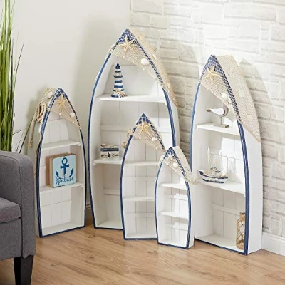 Afbeelding van Cepewa 5 stuks woonkamerrek met net en schelpen, wit/blauw