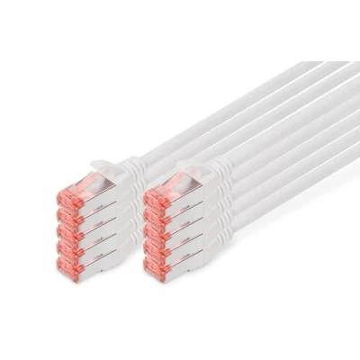 Afbeelding van Digitus DK 1644 0025 WH 10 RJ45 Netwerkkabel, patchkabel CAT 6 S/FTP 0.25 m Wit Folie afscherming, Afscherming totaal, Afgeschermd, Halogeenvrij, Simplex,