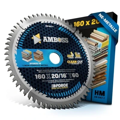 Afbeelding van Cirkelzaagblad HM 160 x 20 16 Z60 trapeziumvormig vlak voor aluminium AMBOSS WERKZEUGE® zaagblad mm + verloopring geschikt Festool TS