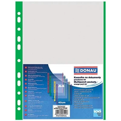 Image de DONAU 1774100PL 06 Lot de 100 pochettes perforées en plastique pour documents, papiers, dossiers, dossiers/PP DIN A4, Transparent 40 microns/µm.