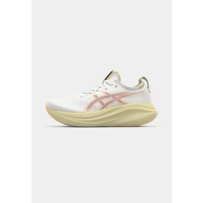 Afbeelding van Asics GEL Nimbus 27 Hardloopschoenen voor op de weg, Heren, Maat: 49, White/fawn Textiel/ synthetisch
