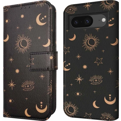 Afbeelding van iMoshion Hoesje Geschikt voor Google Pixel 8a Met Pasjeshouder Design Bookcase smartphone Zwart / Sky Black