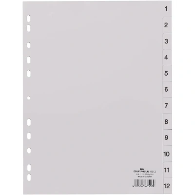 Afbeelding van Durable 6512 Register DIN A4 1 12 Kunststof Grijs tabbladen Bedrukte tabs 651210