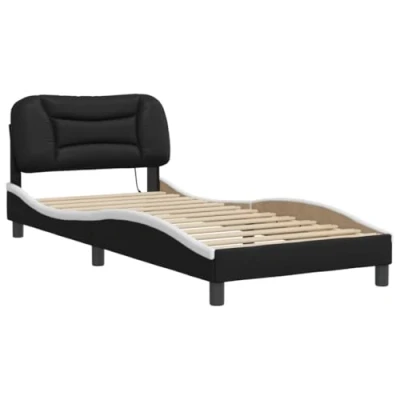 Image de vidaXL Cadre de lit avec lumières LED noir blanc 90x200 cm similicuir