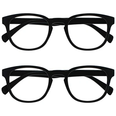 Afbeelding van OPULIZE Pop Pack 2 Retro Rond Glad Zwart Matt Mannen Vrouwen Leesbril Scharnieren veer RR2 1 +2,50