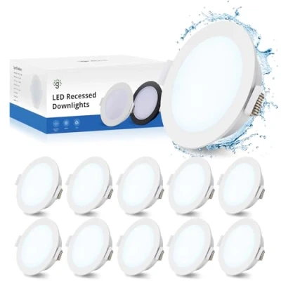 Afbeelding van Gr4tec LED inbouwspots badkamer IP65, 10 x 5 W plafondlamp inbouwlamp 400LM 6500K koud wit, inbouwspot extra plat 35 mm, gat 68 80 mm voor woonkamer slaapkamer