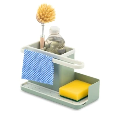 Afbeelding van simplywire Gootsteenmand/organizer Gootsteenorganizer Uitneembare opvangbak Antislip Saliegroen en wit