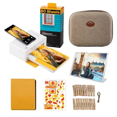 Afbeelding van Kodak Dock Plus PD460 90 foto en toegangspapieren, draagbare fotoprinter voor smartphones, directe fotodruk, 10 x 15 cm, iOS Android, Bluetooth &amp; Docking geel wit