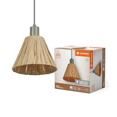 Afbeelding van LEDVANCE hanglamp Decor raffia groenbruin van en metaal, E27, 200 mm diameter, lampenkap gerecycled materiaal, duurzaam dankzij vervangbare lichtbron, eenvoudig te installeren