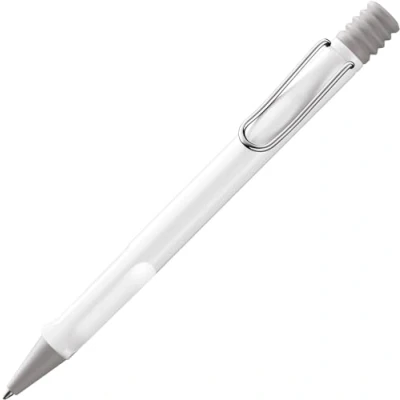 Afbeelding van LAMY Safari balpen 219 moderne in de kleur wit met handgrepen, verchroomde metalen clip en tijdloos design grote vulling lijnbreedte M