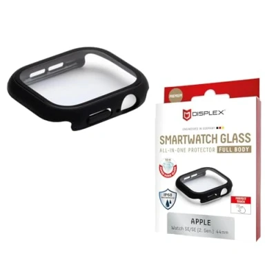 Afbeelding van Displex 10H Panzerglas für Apple Watch SE/SE2 (44mm), Full Body Schutz, IP68, Snap On, black frosted, Schermbeschermer, Smartwatch, Zwart, Apple, Polycarbonaat (PC), Gehard glas