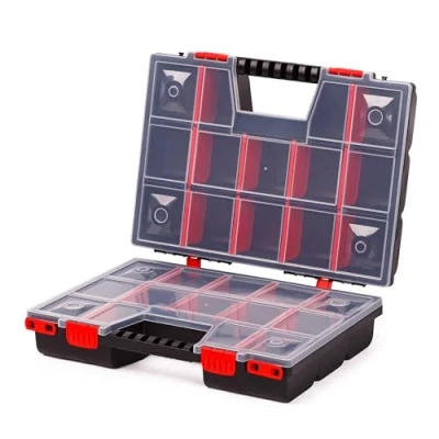 Afbeelding van Mivos Dubbelzijdige opbergdoos 390 x 290 130 mm met 30 verstelbare vakken, sorteerbox voor kleine onderdelen, accessoirebox, robuuste gereedschapskist werkplaats, made in EU