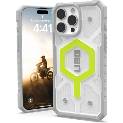 Afbeelding van Urban Armor Gear Pathfinder Clear Hoesje Geschikt voor Apple iPhone 16 Pro Max Compatibel met MagSafe Back Cover Beschermhoes Neon