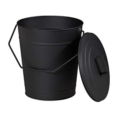Afbeelding van Relaxdays asemmer met deksel kolenemmer as emmer open haard kachel zwart 12 L