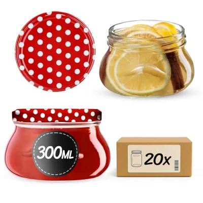 Afbeelding van KADAX 20 kleine mini glazen voor honing en specerijen, 300 ml, met deksel