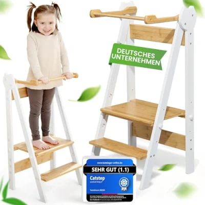 Afbeelding van practical living e* Lernturm Ruimtebesparend van bamboe voor kinderen vanaf 1 jaar (inklapbaar) Learning Tower, Tritthocker, Tower Montessori, Schemel