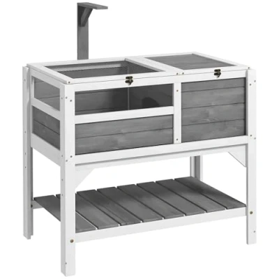 Afbeelding van PawHut Schildpaddenhuis 84x51x105cm Sparrenhout Lichtgrijs