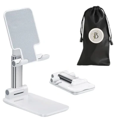 Afbeelding van Tidybeet Telefoonhouder voor bureau, verstelbaar, opvouwbaar, met tas, tablethouder, mobiele telefoonhouder, kantoor, compatibel Samsung iPad Mini iPhone Huawei alle smartphones