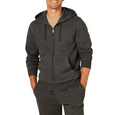 Image de Amazon Essentials Sweat shirt à capuche en polaire avec fermeture éclair intégrale (grandes tailles disponibles) Men&#039;s, Charbon Chiné, S