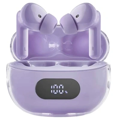 Afbeelding van Intenso Buds Plus TWS T313AE Draadloze hoofdtelefoon met actieve ruisonderdrukking, ENC, Bluetooth en tot 25 uur muziekweergave, paars