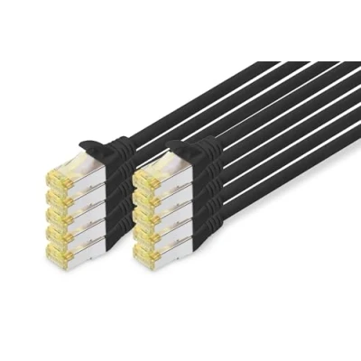 Image de DIGITUS Cordon de raccordement RJ 45 (M) pour 50 cm S/FTP CAT 6a sans halogène moulé crochet noir (pack 10)