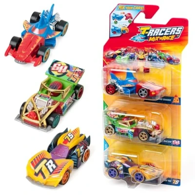 Afbeelding van T Racers Mix &#039;N Race 3 Pack de Voitures à collectionner amovibles en deux parties et avec pièces interchangeables 7/8