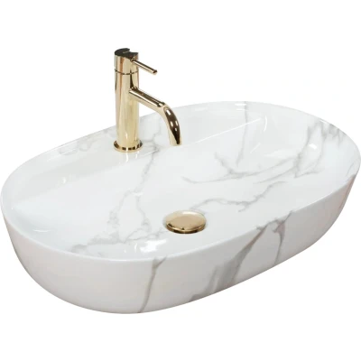 Afbeelding van REA Aura Opzetwastafel Waskom 61 x 41 13 cm Glans Marmer look