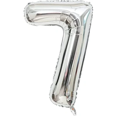 Afbeelding van Verjaardagsballon 101 cm cijferballon hoogwaardige verjaardagsdecoratie feestdecoratie vliegt dankzij helium (zilver, cijfer 7)