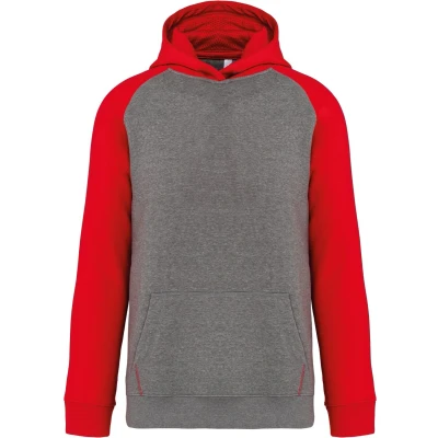 Afbeelding van PROACT Kinder multisport joggingbroek tweekleurige sweater met capuchon PA370 Grey Heather / Sporty Red