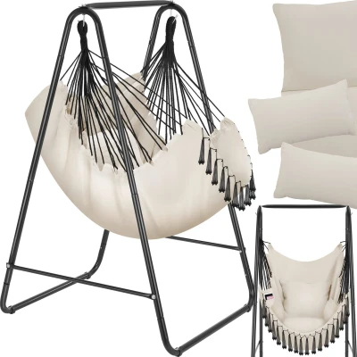 Afbeelding van tectake® Hangstoel Boho stijl 160 kg draagkracht stalen frame Beige