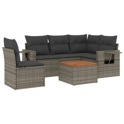 Afbeelding van 6 delige Loungeset met kussens poly rattan grijs