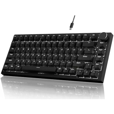 Afbeelding van YINDIAO AJAZZ AK820 Mechanisch toetsenbord met CNC bedieningsknop, 75% ANSI lay out, 81 toetsen, 5 geluidsabsorberende schuimrubber, hot swappable rode schakelaar, witte achtergrondverlichting, voor