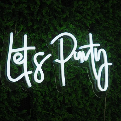 Afbeelding van LED Neon Verlichting Bord &quot;Lets Party&quot;, Incl. Adapter, 70x50cm, Wit