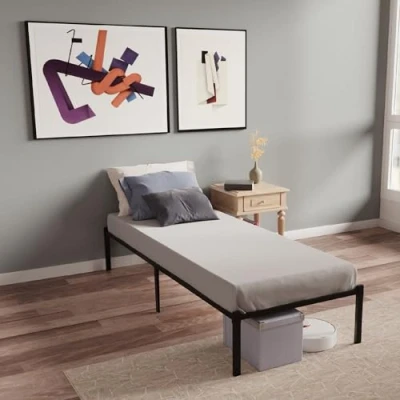 Afbeelding van Dreamzie Bed 90 x 190 cm met houten lattenbodem Bedframe van metaal en latten 6 Poten Hoogte 41 Eenvoudige montage