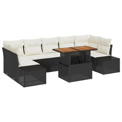 Afbeelding van vidaXL 8 delige Tuin Sofa Set met Kussens Zwarte Poly Rattan