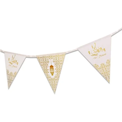 Afbeelding van Vlaggenlijn papier Eid Mubarak Goud 4,5 meter